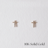 Petite Crystal Cross 10K Solid Gold Studs