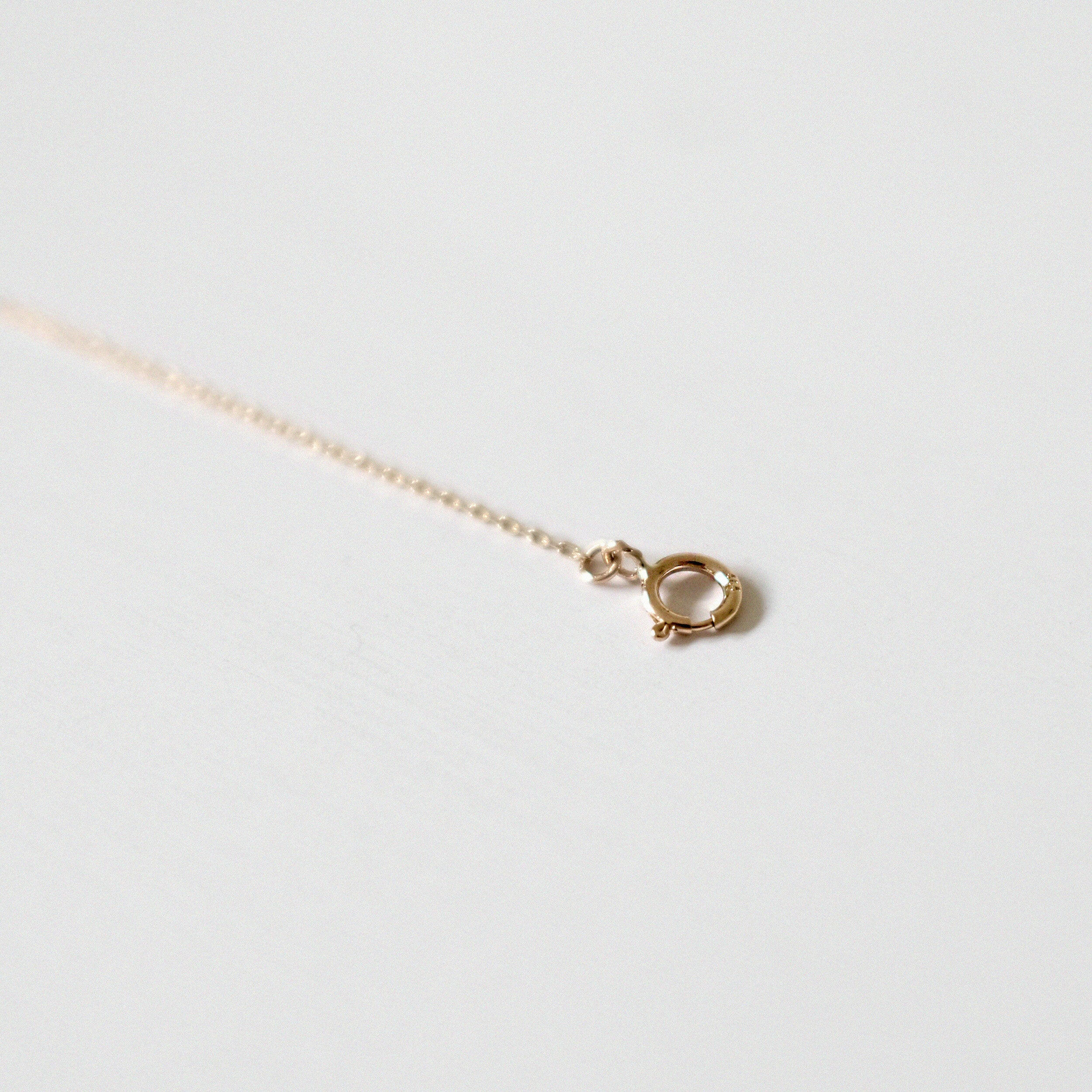 Close-up of oval-ring clasp on 14K gold extension chain – high polish finish