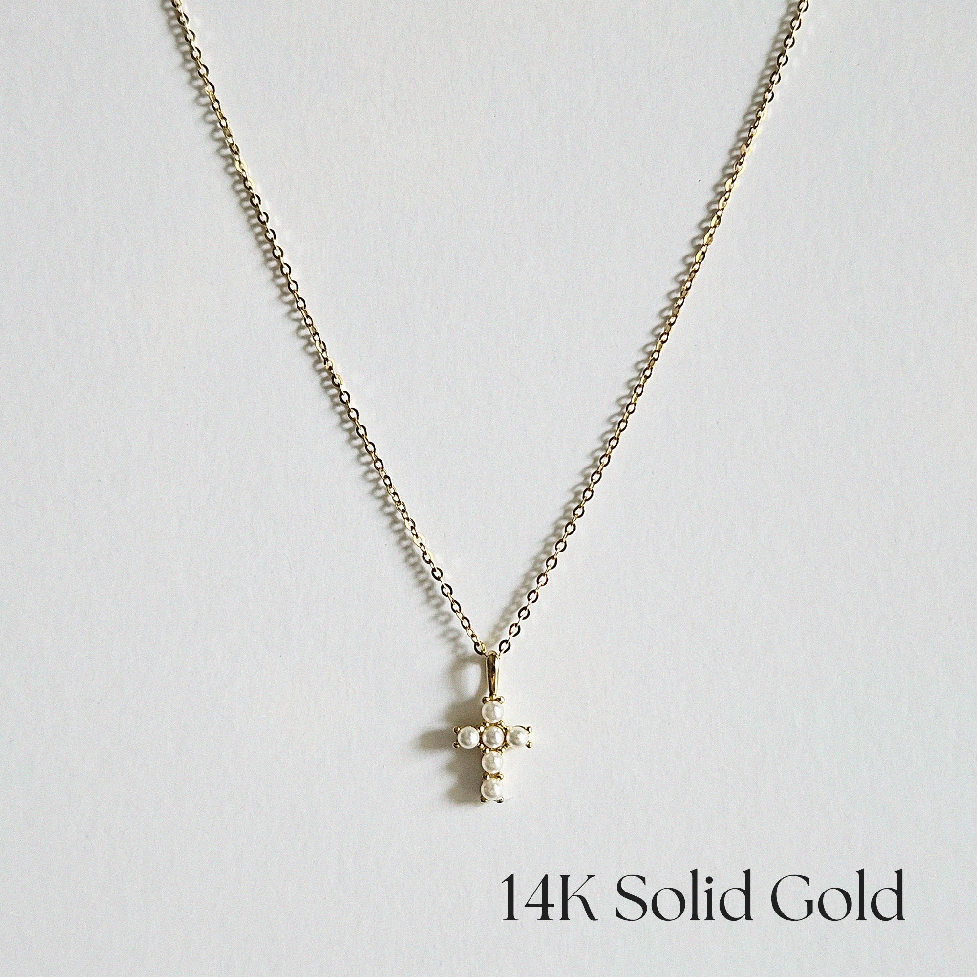 14K solid gold Perla Cross Necklace with freshwater pearl – tarnish-free & hypoallergenic