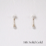 Petite Pearl Chain Drop 14K Solid Gold Earrings