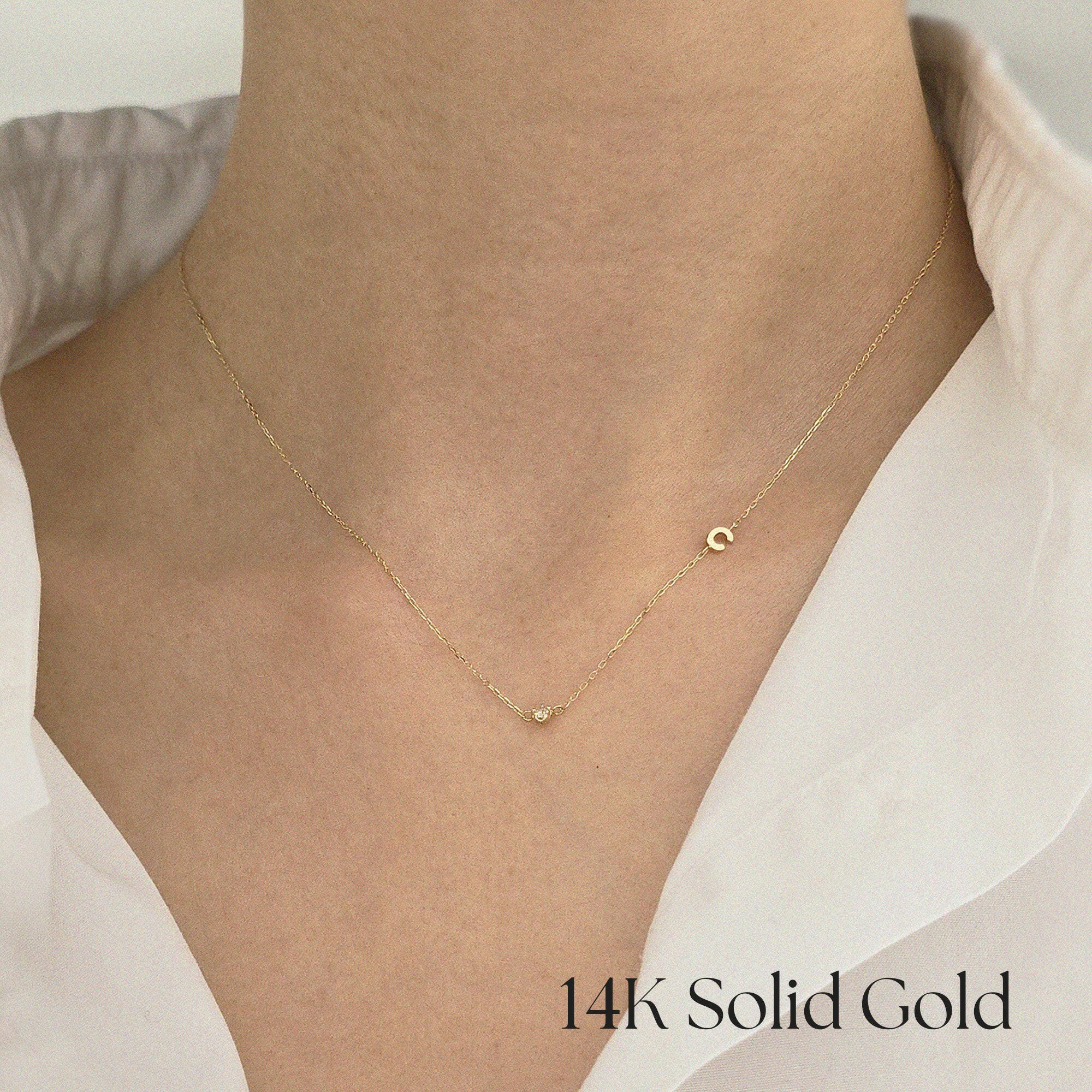 14K Gold My Initial Necklace with Diamond – Handmade & Hypoallergenic.