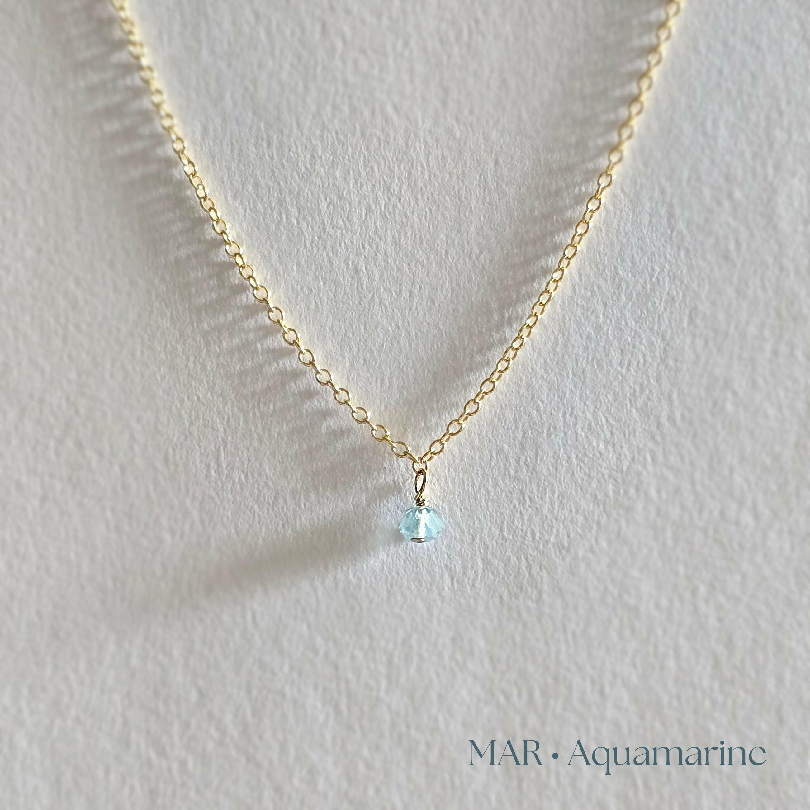 Gold filled birthstone necklace with aquamarine