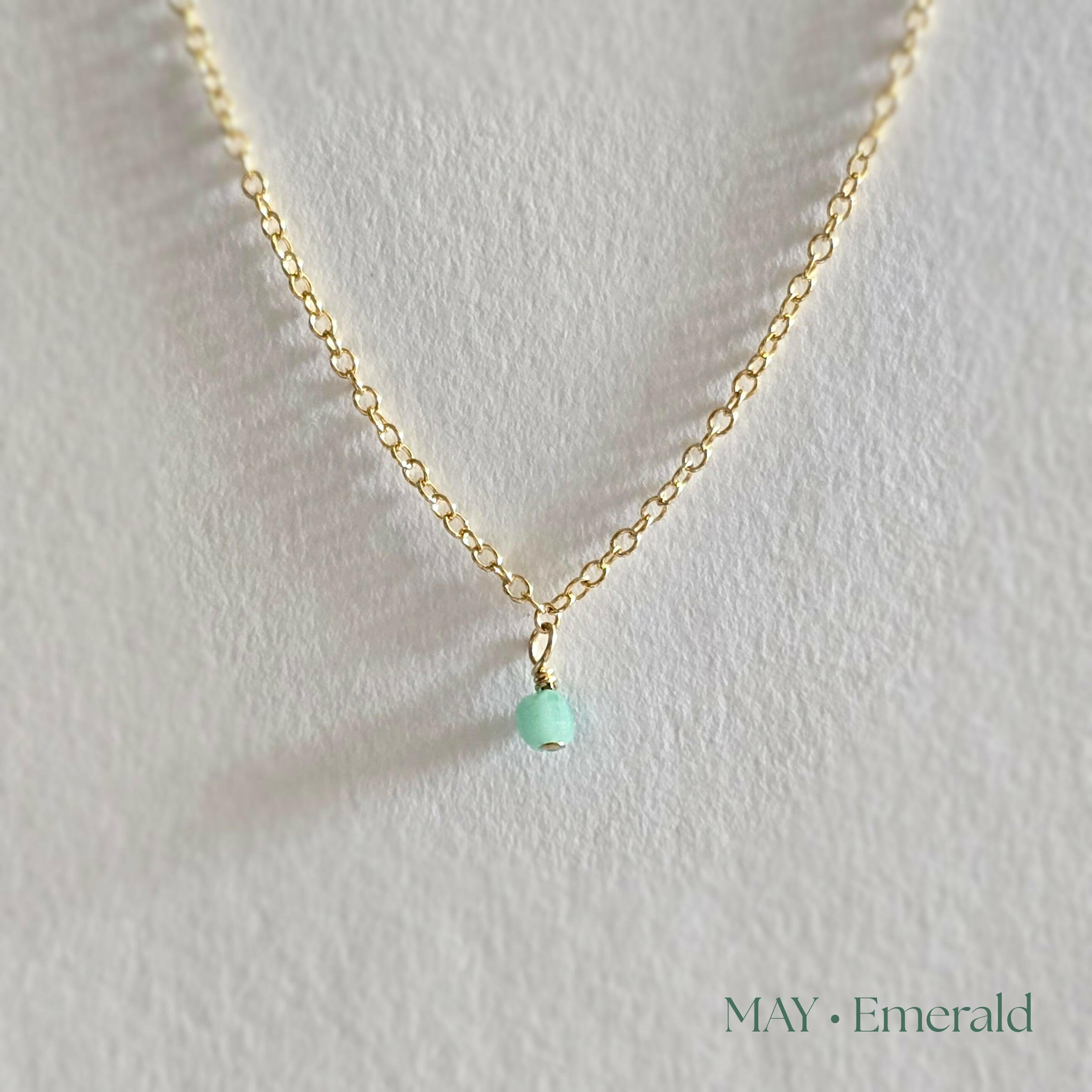 Gold filled birthstone necklace with emerald