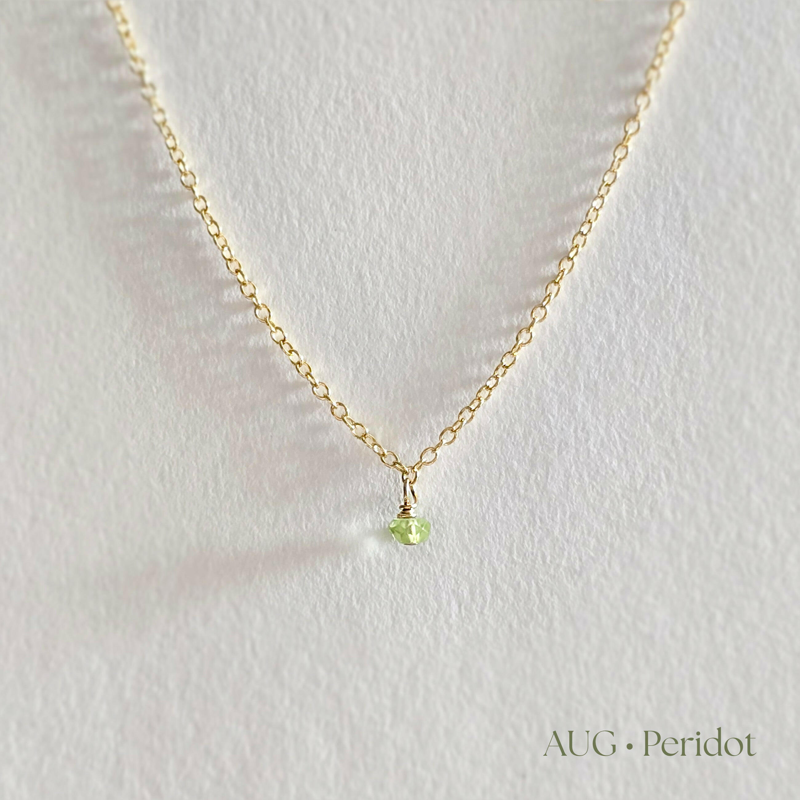 Gold filled birthstone necklace with peridot