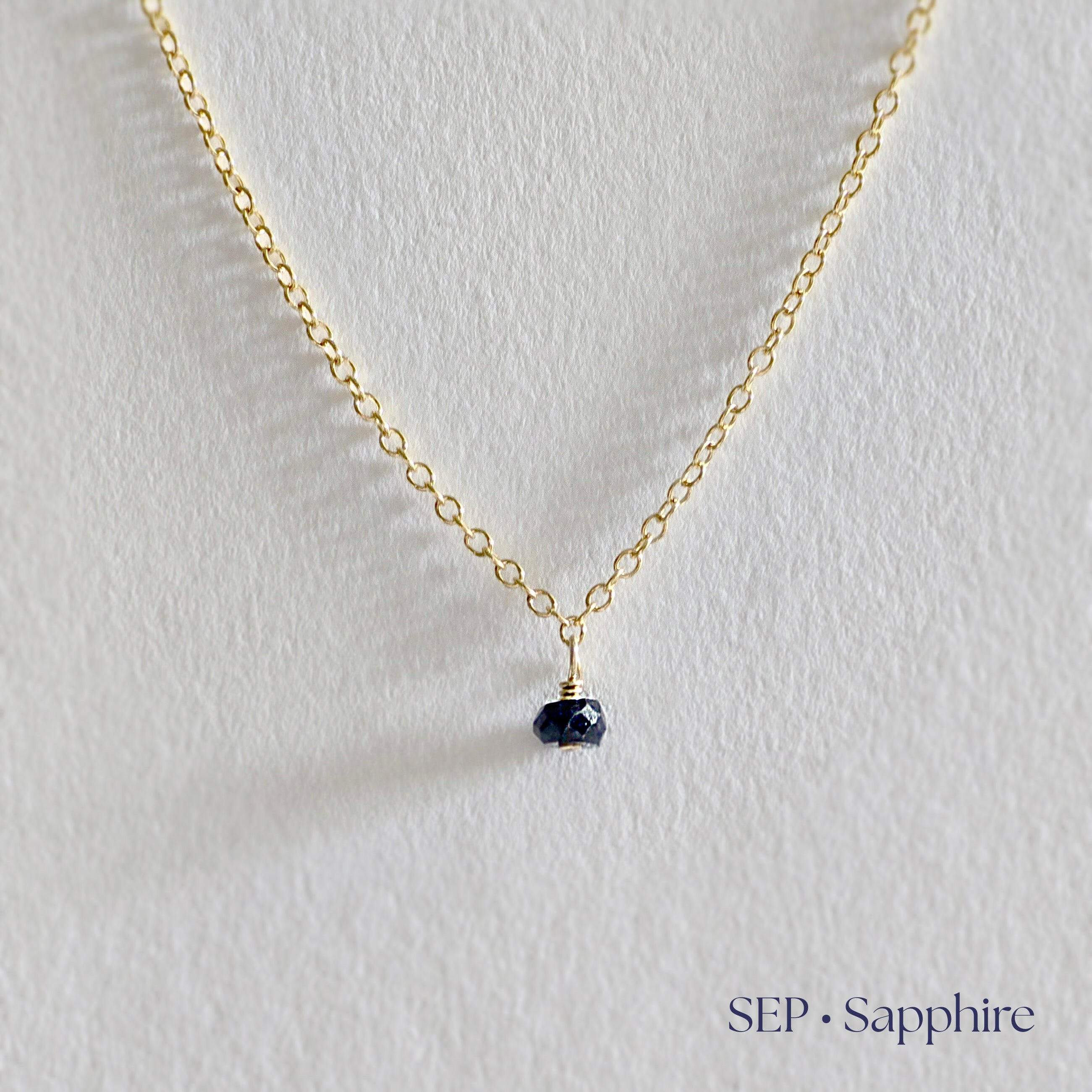 Gold filled birthstone necklace with Sapphire