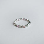 Elegant Bari beads ring with silver bead balls, colorful stones, stretchy design, and handmade craftsmanship