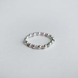 Elegant Bari beads ring with silver bead balls, colorful stones, stretchy design, and handmade craftsmanship