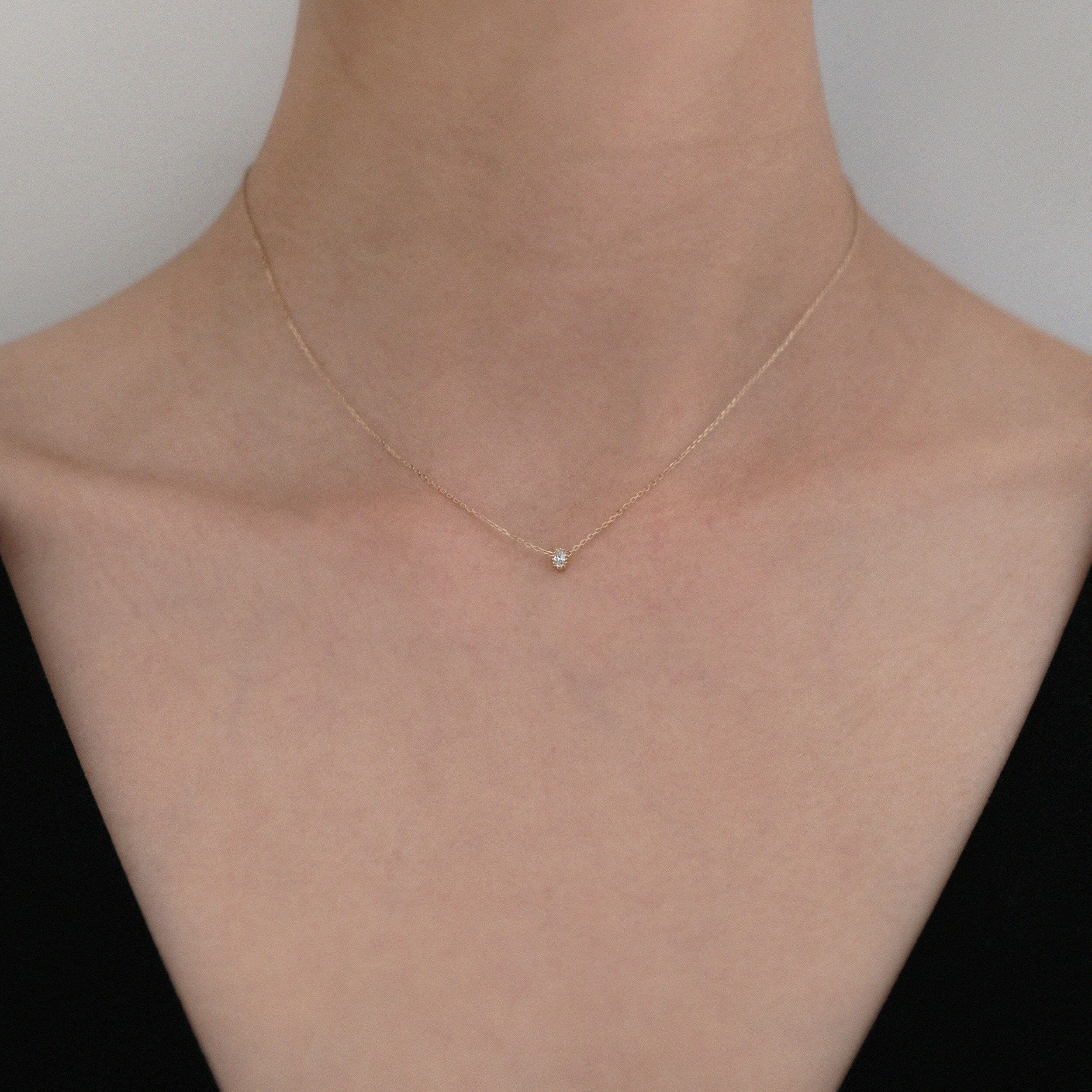 Model shot showcasing the necklace’s petite elegance on skin