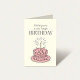 Happy Birthday personal celebration card featuring a playful and simple birthday cake illustration