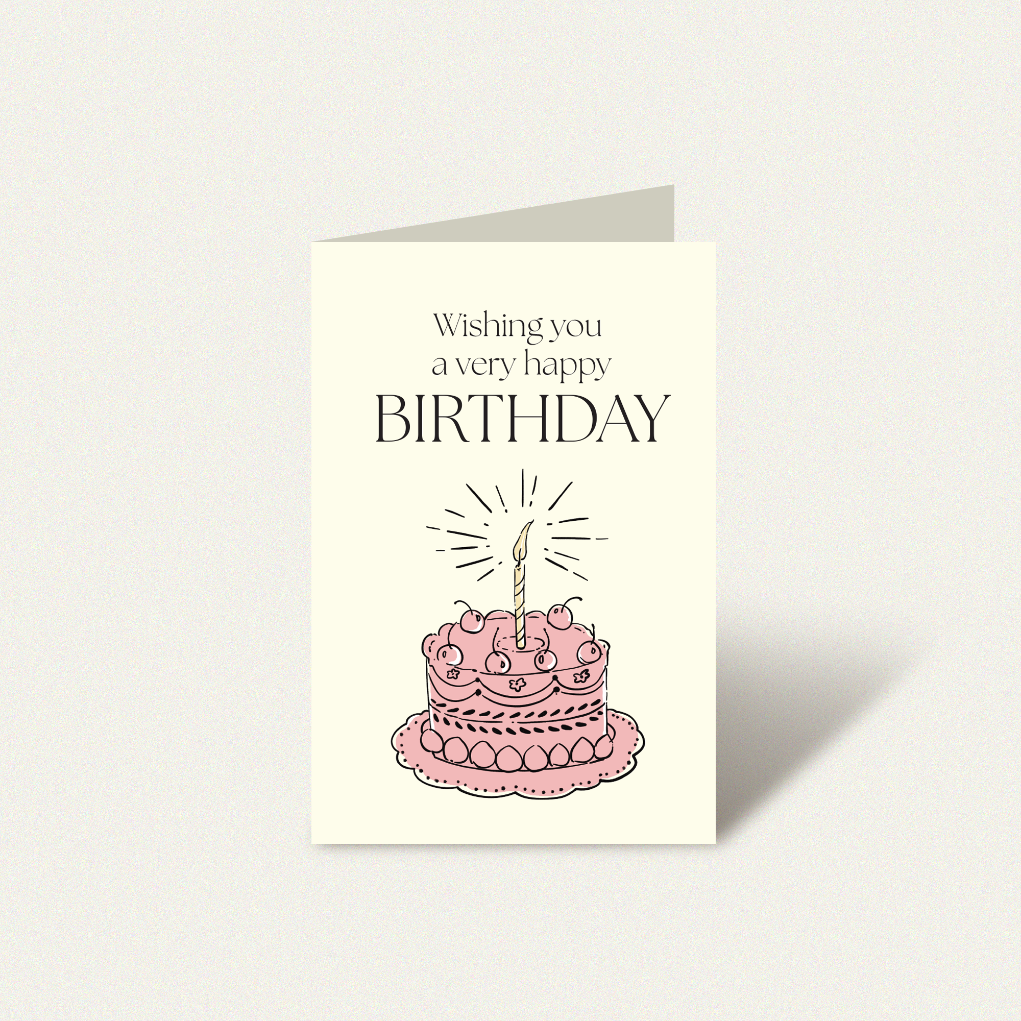 Happy Birthday personal celebration card featuring a playful and simple birthday cake illustration