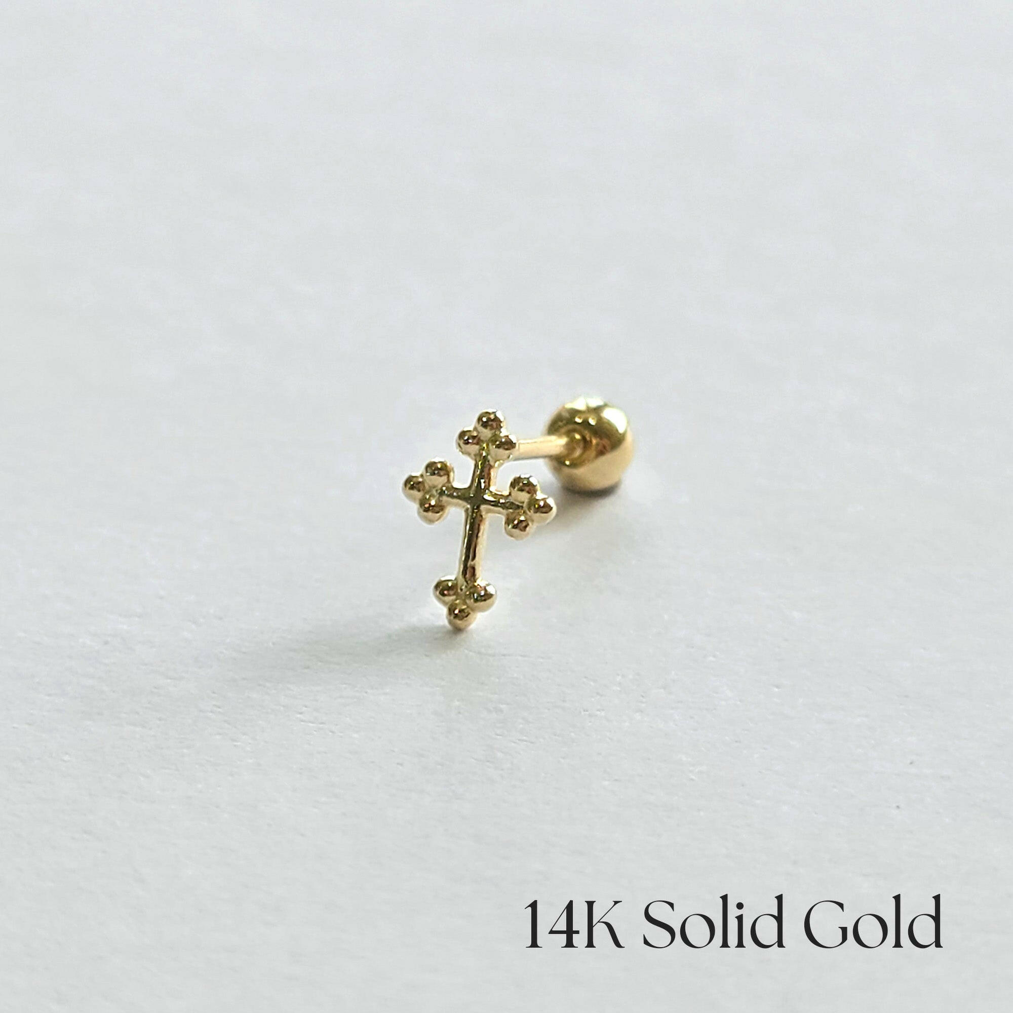 14K Croce Cartilage Earring.
