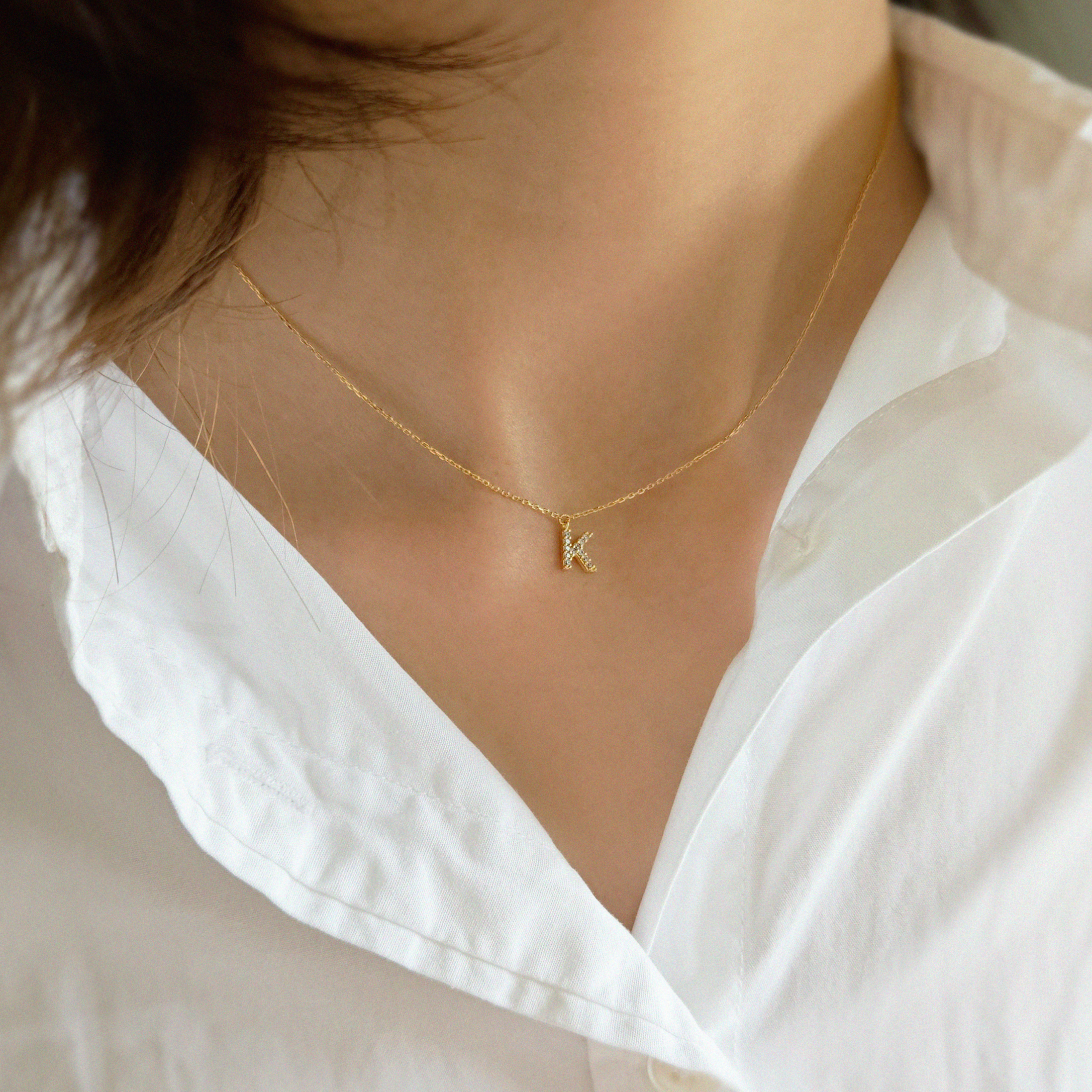 Sparkle cubic zirconia initial necklace, personalized letter necklace gift idea, perfect elegant jewelry