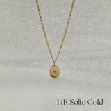 14K solid gold Dear Initial Necklace with oval pendant – custom letter charm, hypoallergenic & tarnish-free