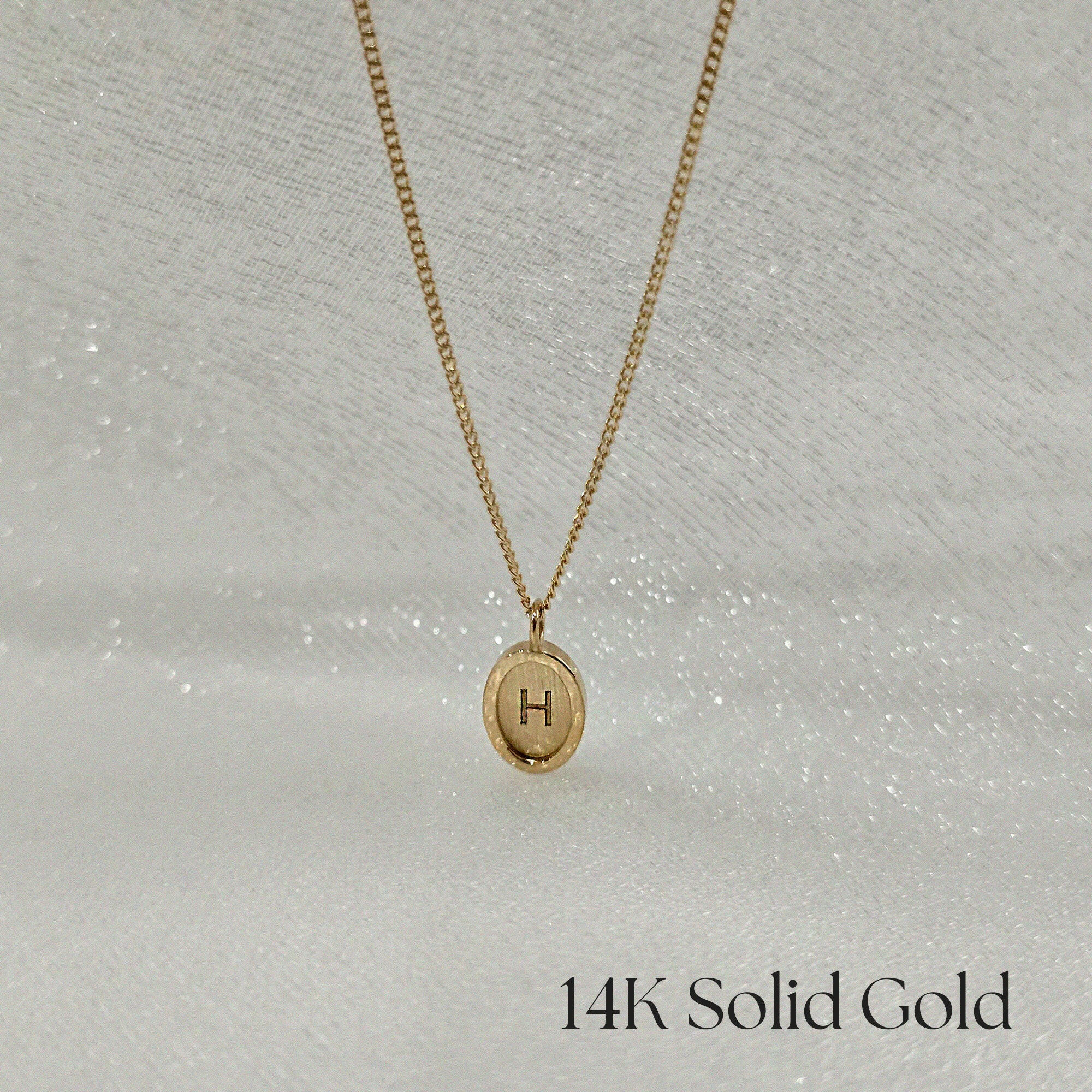 14K solid gold Dear Initial Necklace with oval pendant – custom letter charm, hypoallergenic & tarnish-free