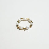 Evia Perla Ring featuring pearl style with sleek beads ball, and pearl alternating ring design