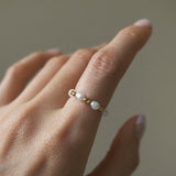 Evia Perla Ring featuring pearl style with sleek beads ball, and pearl alternating ring design
