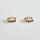 Side profile of Crystal Stone Huggies in multi colour showing stone setting and hoop thickness