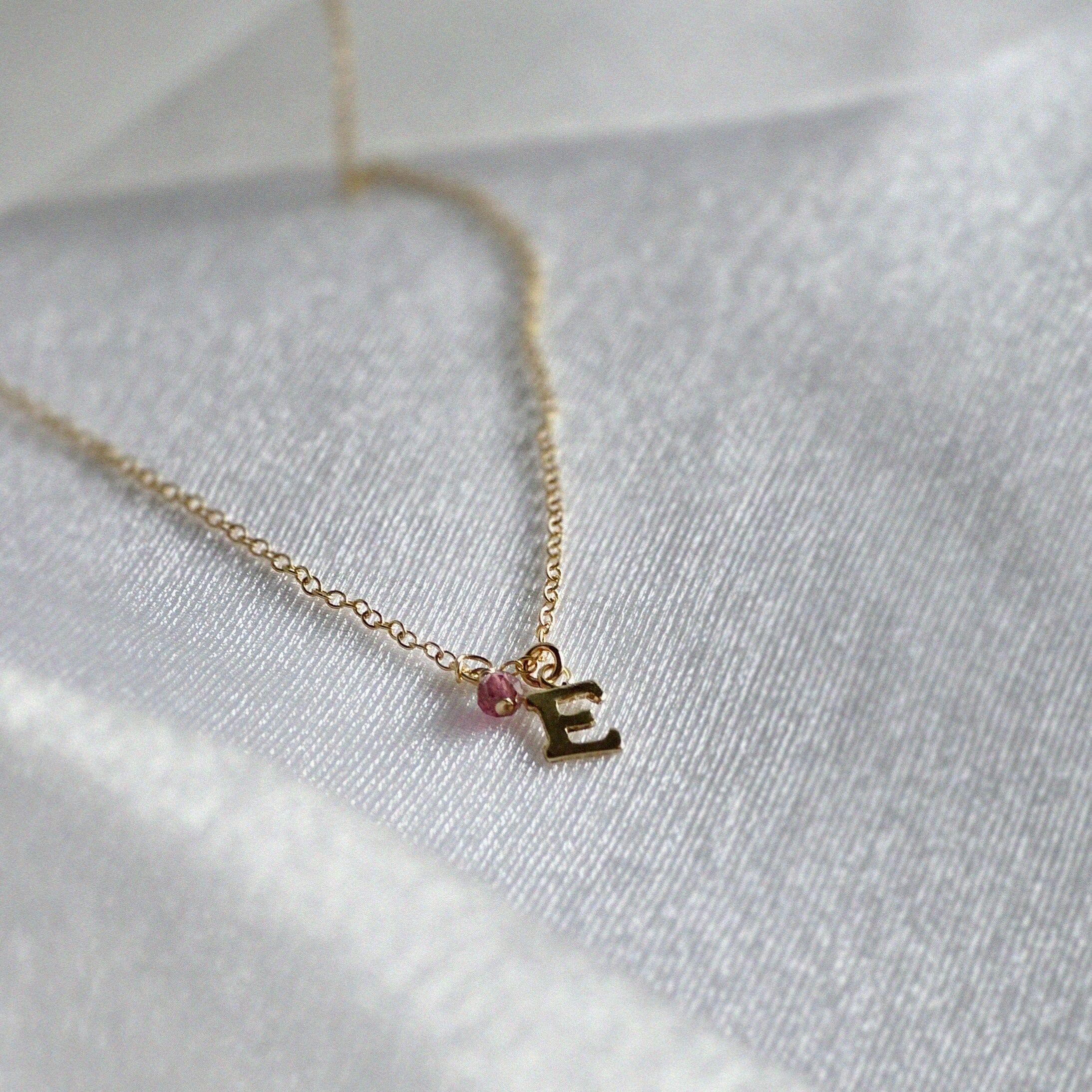 Gold Filled 'E' letter charm paring with birthstone necklace