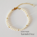 Top-down view of Mari Pearl Bracelet with alternating pearls and gold beads
