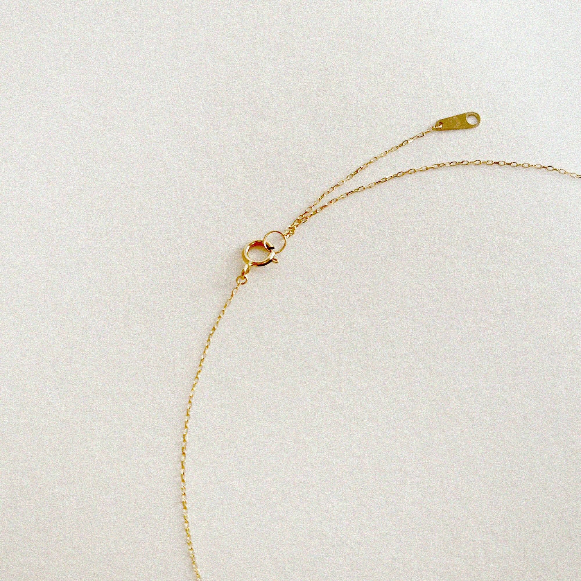 Close-up of custom initial and 2.5mm diamond set on 14K gold pendant necklace