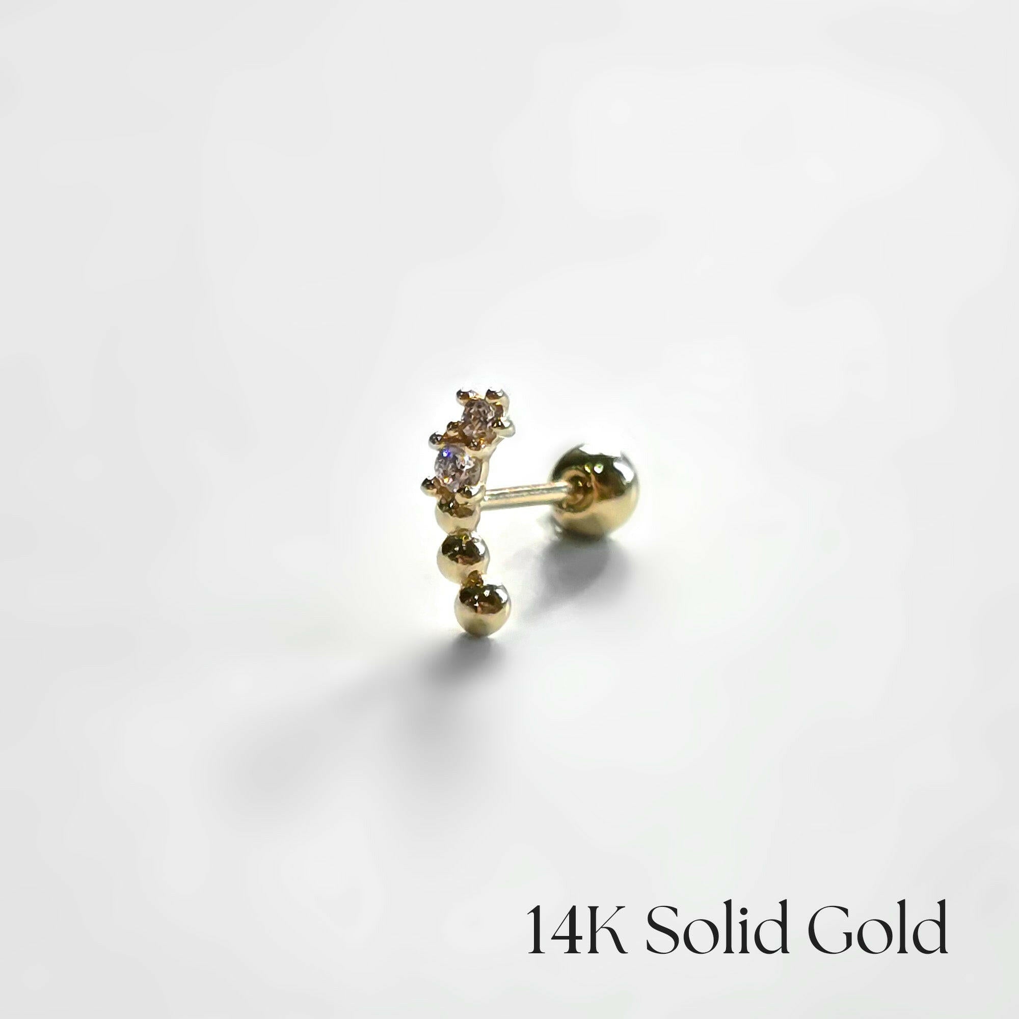 14K Jade Cartilage Earring - Side view of Jade Cartilage Earring on white background