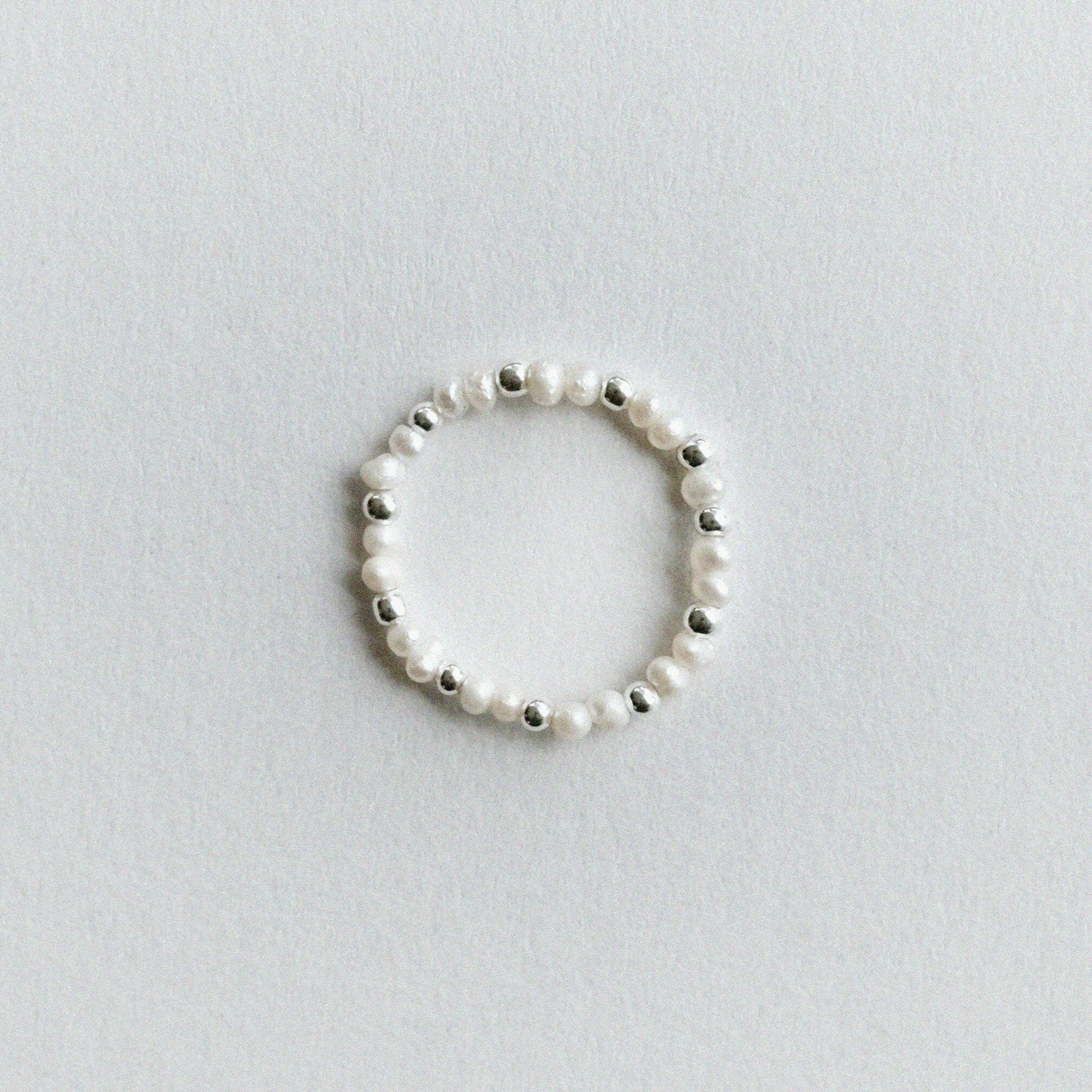 Elegant Pearl Ring featuring Handmade Charm with silver beads and pearl, stylish beaded ring perfect for formal occasions