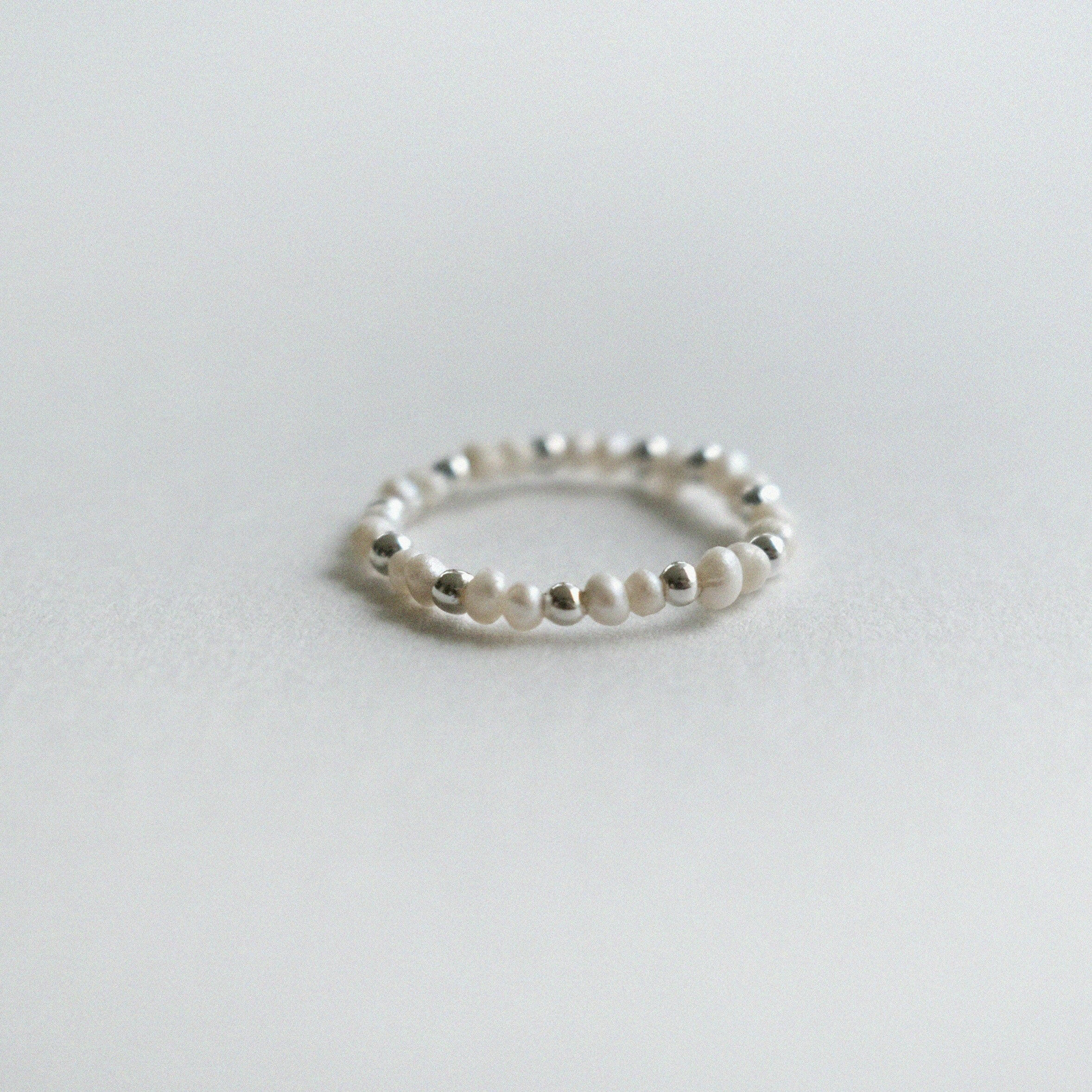 Elegant Pearl Ring featuring Handmade Charm with silver beads and pearl, stylish beaded ring perfect for formal occasions