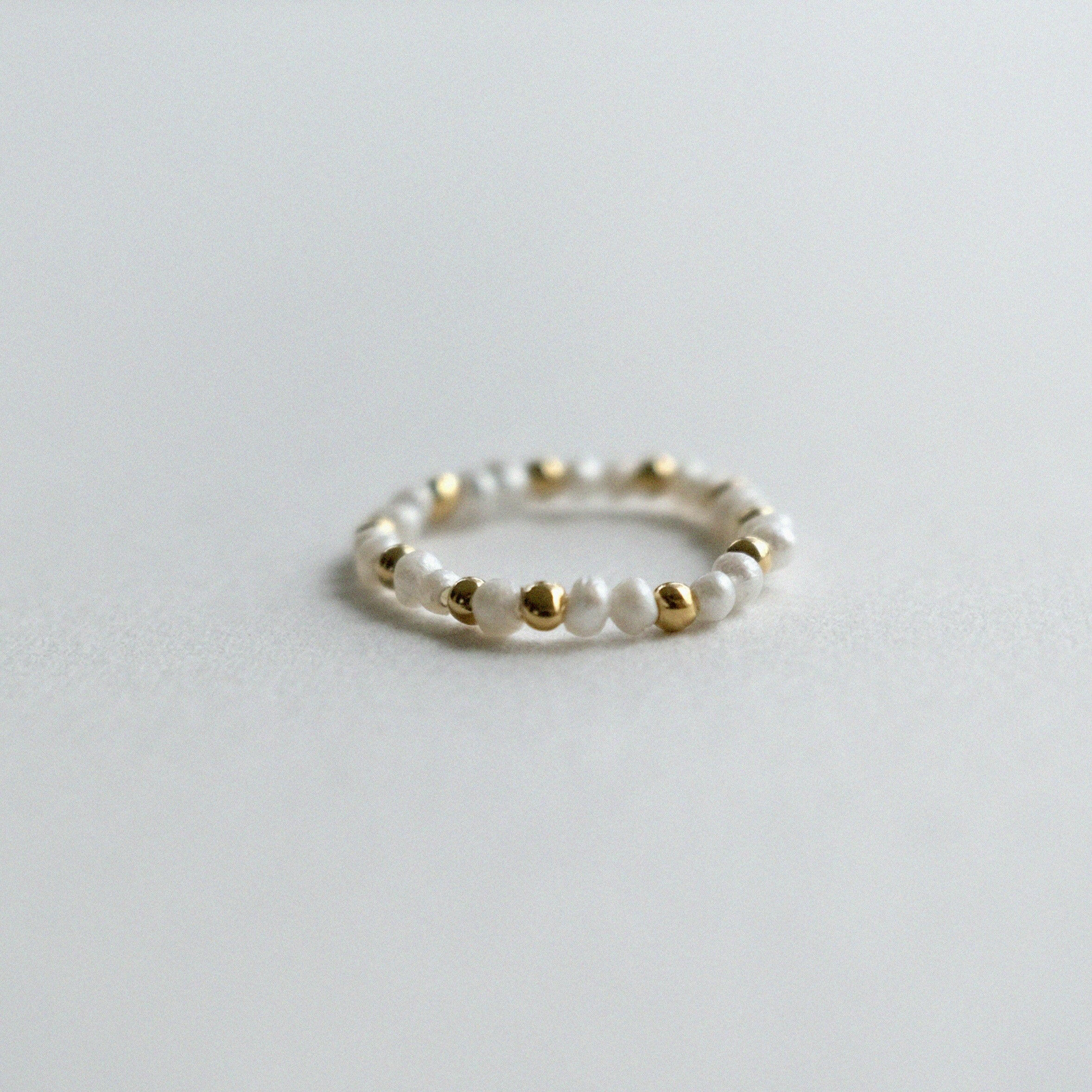 Elegant Pearl Ring featuring Handmade Charm with silver beads and pearl, stylish beaded ring perfect for formal occasions