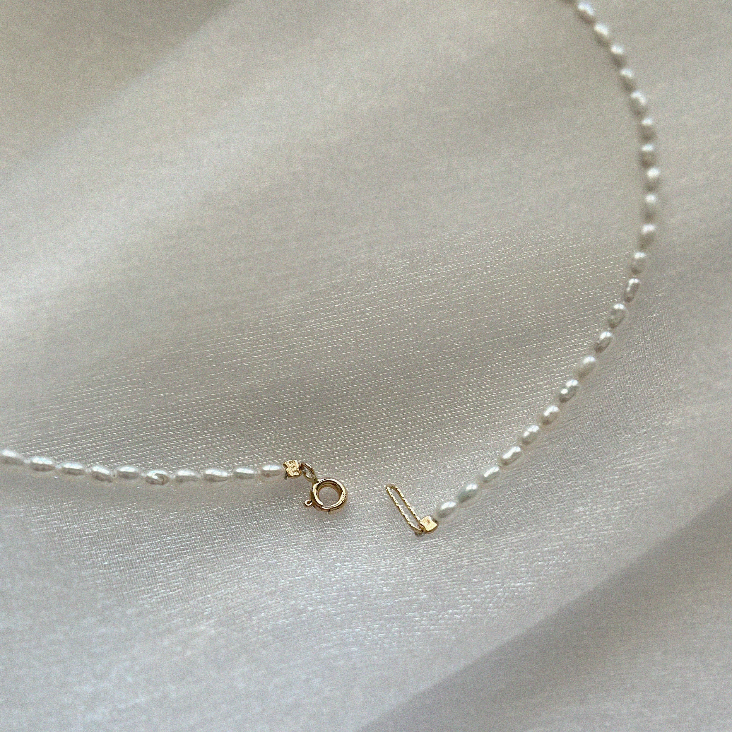 Detailed shot of clasp with extender loop on neutral surface