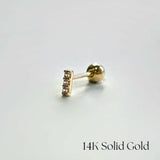 Side view of 14K Petite CZ Bar Earring on white background