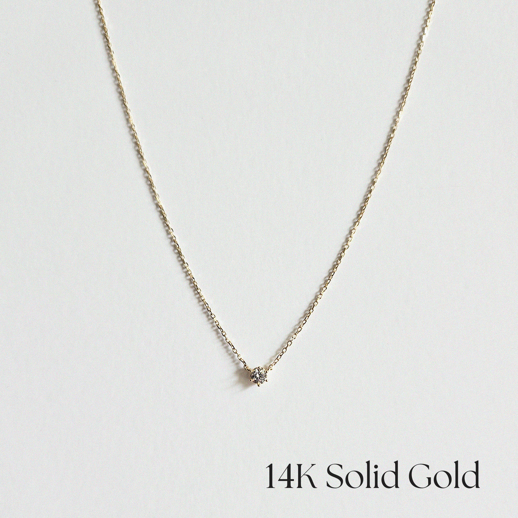 14K Solid Gold Petite Crystal Necklace featuring 3mm cubic zirconia on a fine adjustable chain