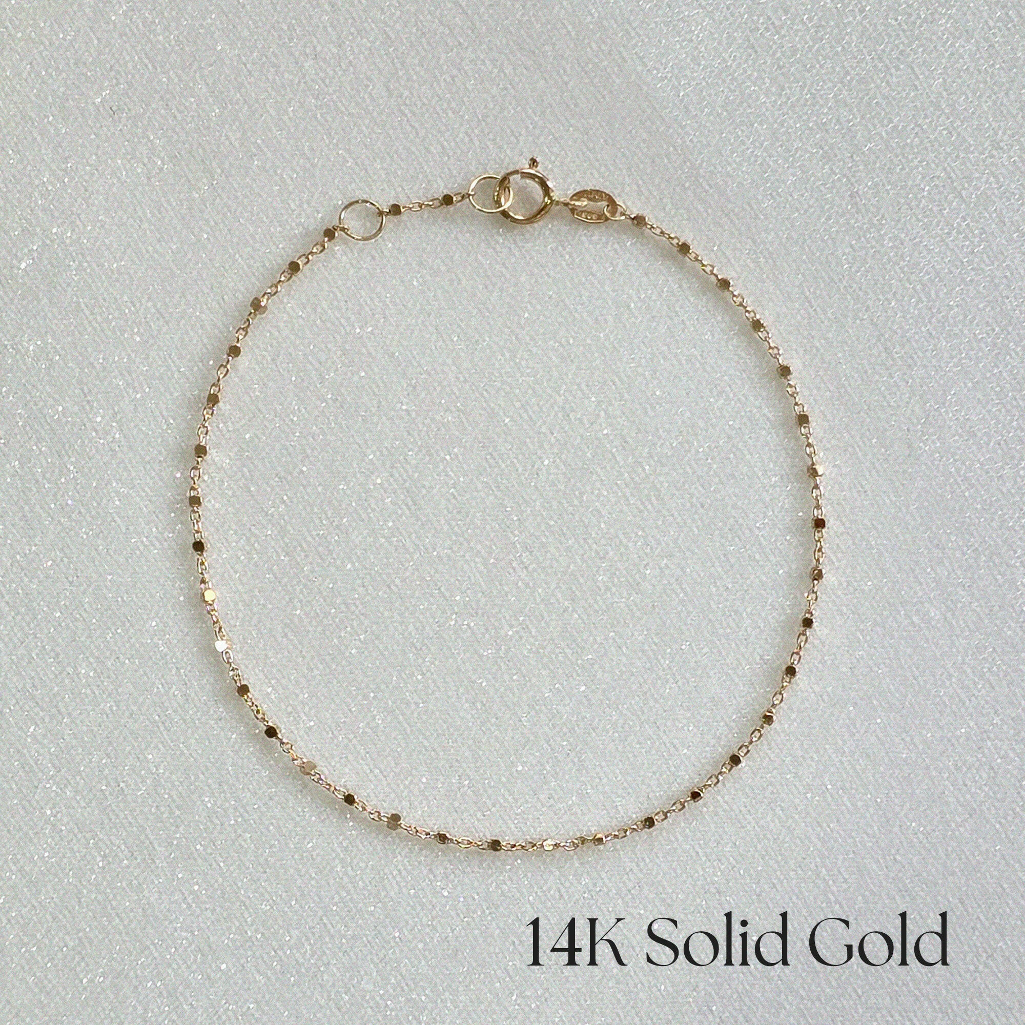14K Sicily Chain Bracelet with small square accents displayed flat on white background