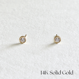 Simple Crystal 14K Solid Gold Earrings