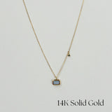 14K Aurora Labradorite Necklace fully laid out with pendant centered, showing overall chain and pendant alignment