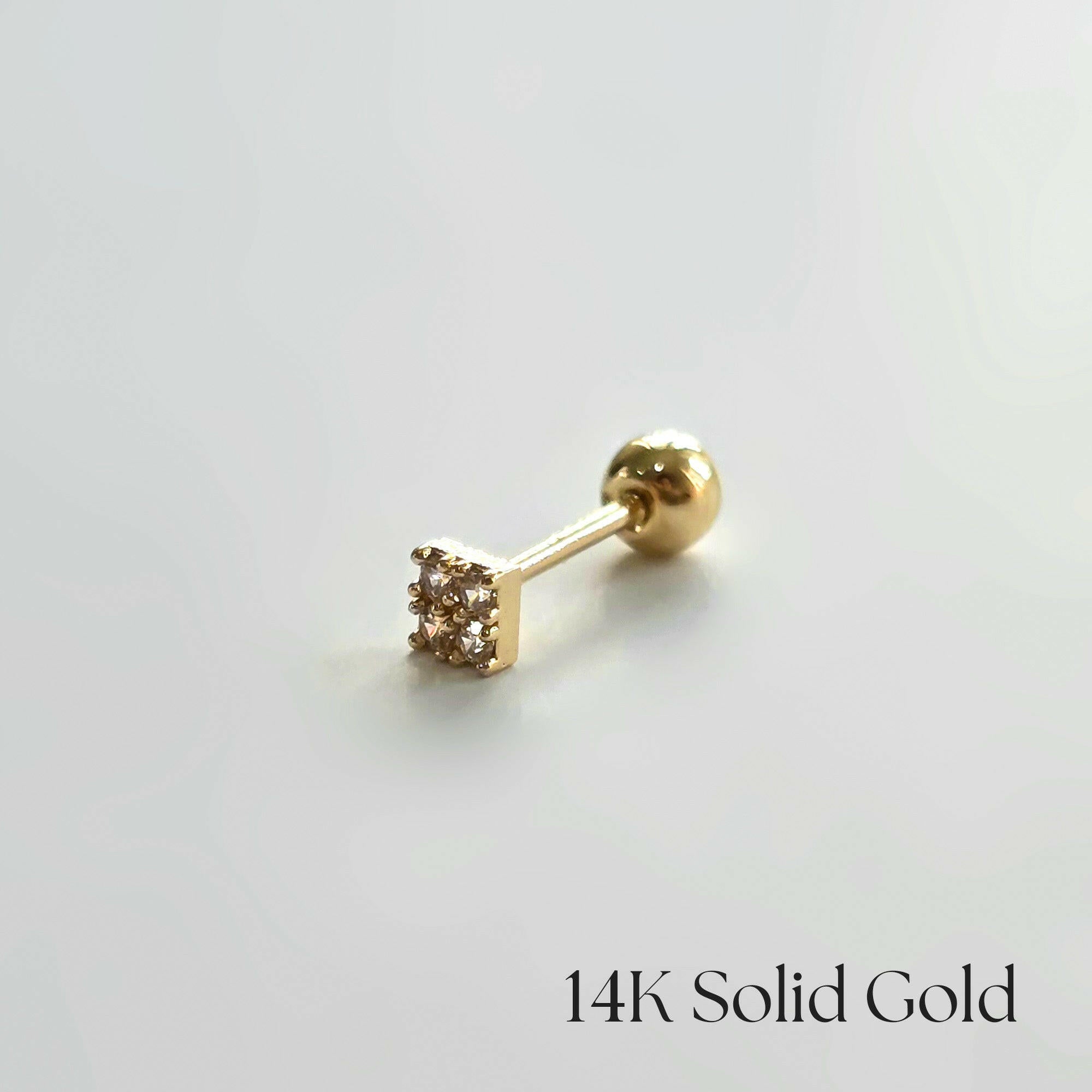 Side view of Square Crystal Cartilage Earring, showing clean lines and sparkle