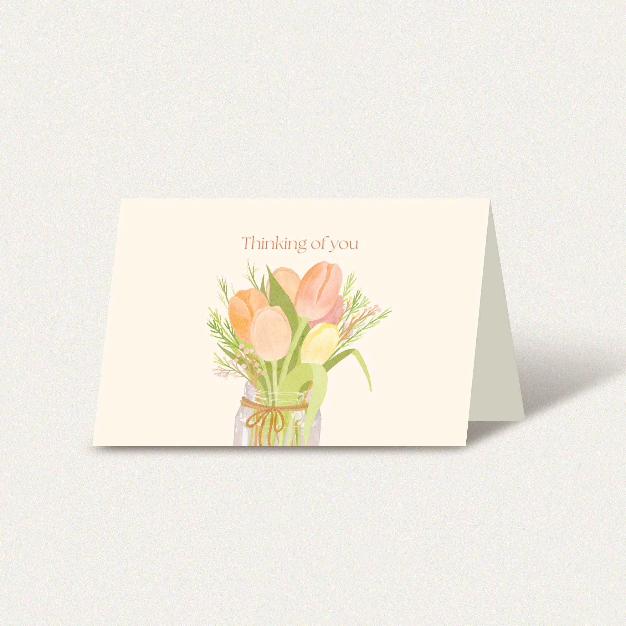 Thinking of You card with thoughtful tulip flower drawing in soft color, elegant and heartfelt design