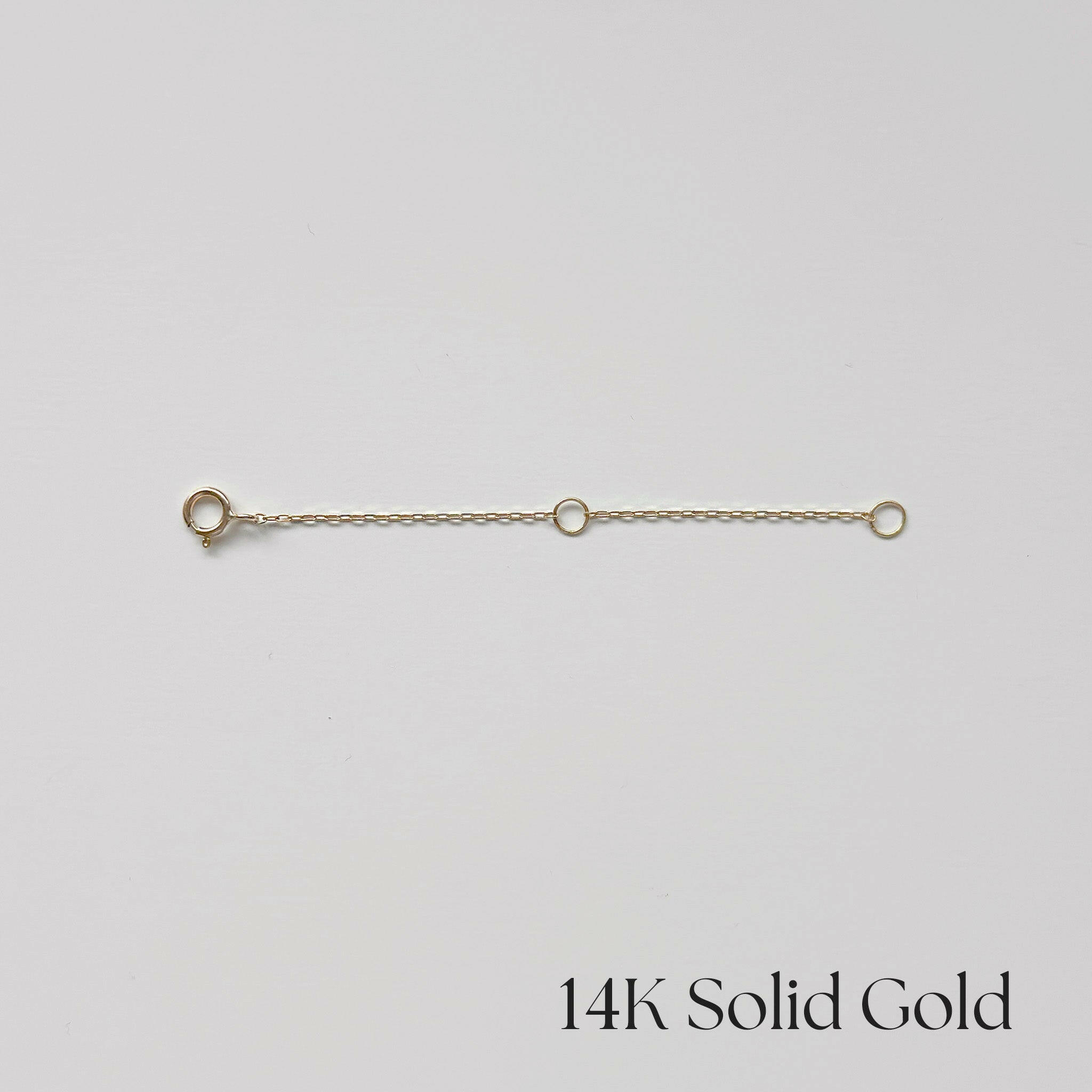 7cm 14K solid gold chain extender with spring ring clasp and O-rings – tarnish-free & hypoallergenic.