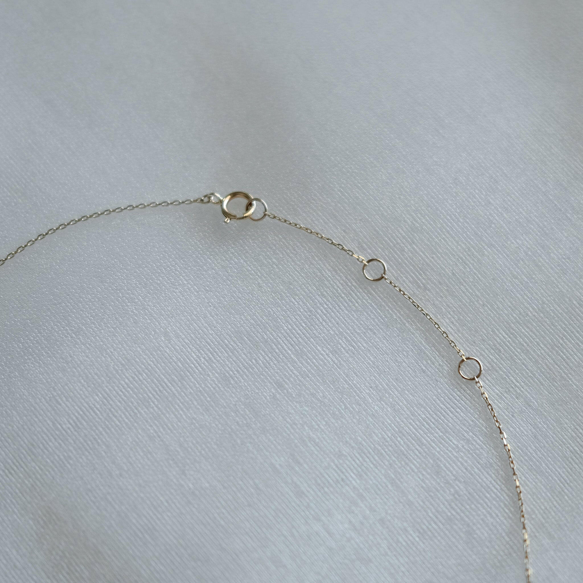 Detailed view of the spring ring clasp and connecting oval ring of the Circle with Diamond Necklace