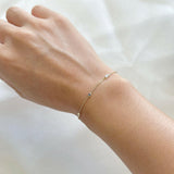 Close-up of the Rhea Bracelet with Rainbow Moonstone and Blue Sapphire