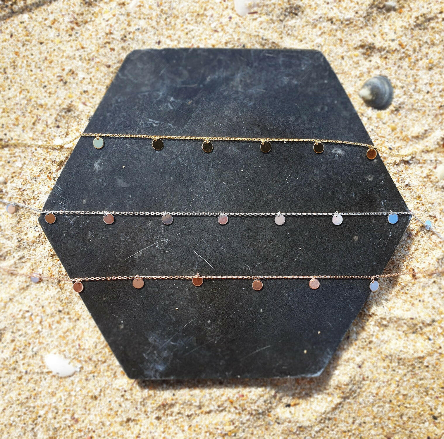Dainty chain anklet with disc charms designed for elegant belly dance performances