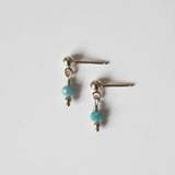 Petite gold drop earrings with small round amazonite gemstones and gold posts