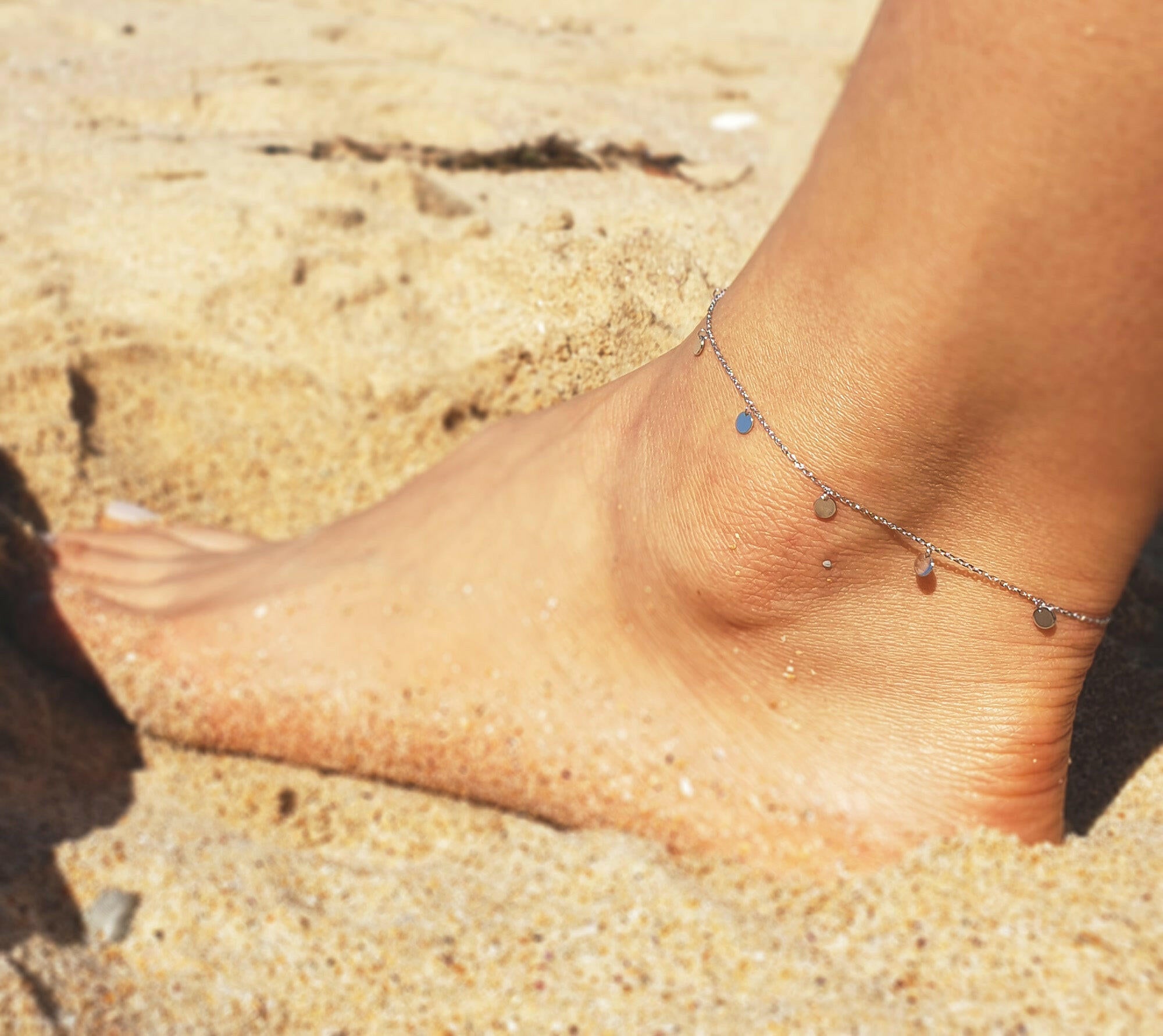 Dainty chain anklet with disc charms designed for elegant belly dance performances