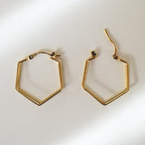 Modern chic hexagon dual lined hoops with simple elegant design, perfect for minimalist style and contemporary fashion.