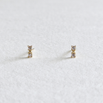 Front view of BonBon earrings in 14K gold with rectangular cubic zirconia detail