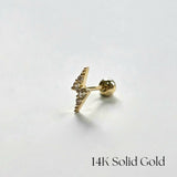Side close-up of the Lightning bolt cartilage earring on white background