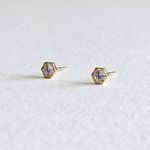 Side profile of hexagon earrings showing frame and depth