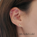 Front view of 14K Flower Trio earrings with CZ floral cluster design