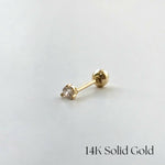 Minimalist gold cartilage stud with sparkling 2mm cubic zirconia
