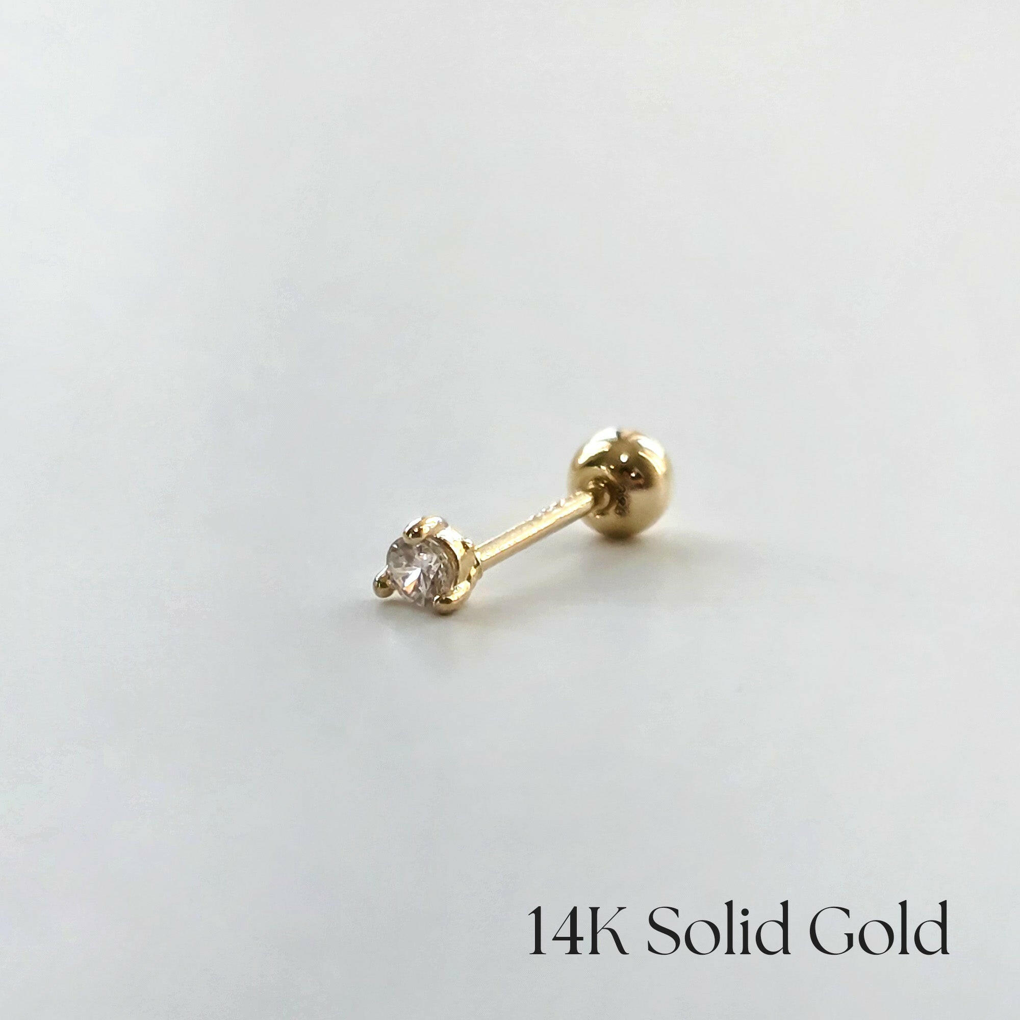 Minimalist gold cartilage stud with sparkling 2mm cubic zirconia