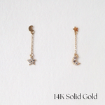 Front view of 14K Sky Chaser Earrings with sparkling CZ set in gold
